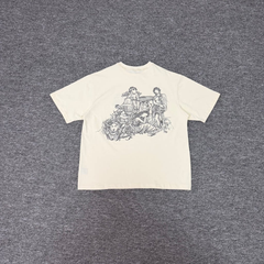 Derschutze Cream Vintage Faded Angel‑S Graphic Boxy Short‑Sleeve Tee