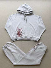 Derschutze Heather Grey Cropped Hoodie & Jogger Set Cherry‑Blossom Embroidery
