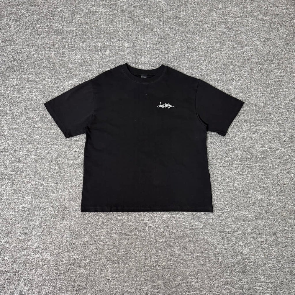 Derschutze Black Minimal Script Signature Chest‑Print Boxy Short‑Sleeve Tee