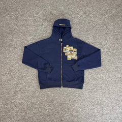 Derschutze Blue Cropped Full‑Zip Hoodie Vintage Art‑Frame Gallery Print