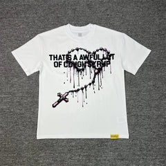 THAT'S A AWFUL LOT OF COUPH SYRUP Vintage Washed Rosary Cross Drip Graphic T-Shirt