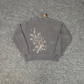 Derschutze Dark‑Grey Ribbed Knit Sweater With Large Back White‑Blossom‑Branch Graphic