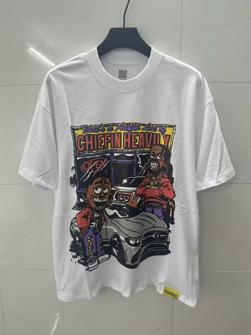 That’s A Awful Lot Of Chiefin Heavily Cartoon Car Scene Oversized White Tee