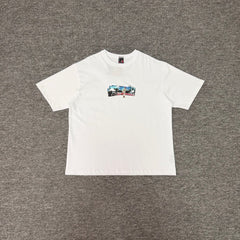 Derschutze White Street‑Scene Collage Chest‑Print Boxy Short‑Sleeve Tee