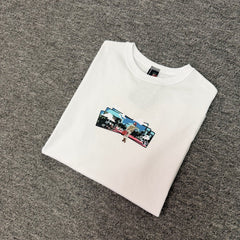 Derschutze White Street‑Scene Collage Chest‑Print Boxy Short‑Sleeve Tee