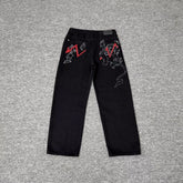 Derschutze Abstract Graphic Embroidered Black Jeans
