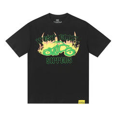 THATS A AWFUL LOT OF COUPH SYRUP Motorcycle Flame Graphic Oversized Black Tee