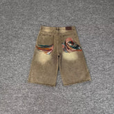 Derschutze vintage heavy-duty embroidered denim shorts