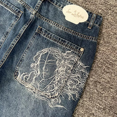 Derschutze Vintage Embroidered Blue Jeans