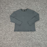 Derschutze Dark‑Grey‑Green Waffle‑Knit White‑Blossom Branch Back‑Shoulder Print Long‑Sleeve Top