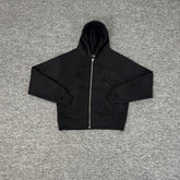 Derschutze Black Cropped Full‑Zip Hoodie Subtle Tone‑On‑Tone Ornate Embroidery