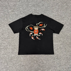 Derschutze Black Cartoon Koi‑Fish Character Back‑Embroidered Tee