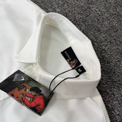 Derschutze White Cherry‑Blossom Plum‑Tree Print Short‑Sleeve Button‑Up Shirt
