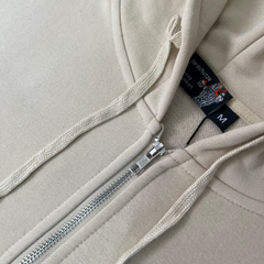 Derschutze Cream Cropped Full‑Zip Hoodie Tone‑On‑Tone Ornate Scroll Embroidery