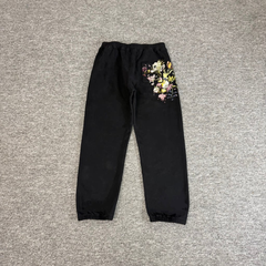 Derschutze Black Jogger Pants Multi‑Color Botanical Floral Back‑Pocket Embroidery