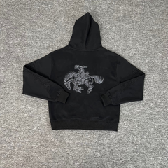 Derschutze Black Cropped Full‑Zip Hoodie Subtle Tone‑On‑Tone Ornate Embroidery