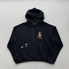 Derschutze Black Cropped Hoodie & Jogger Set Bear‑Koi Fish Embroidery