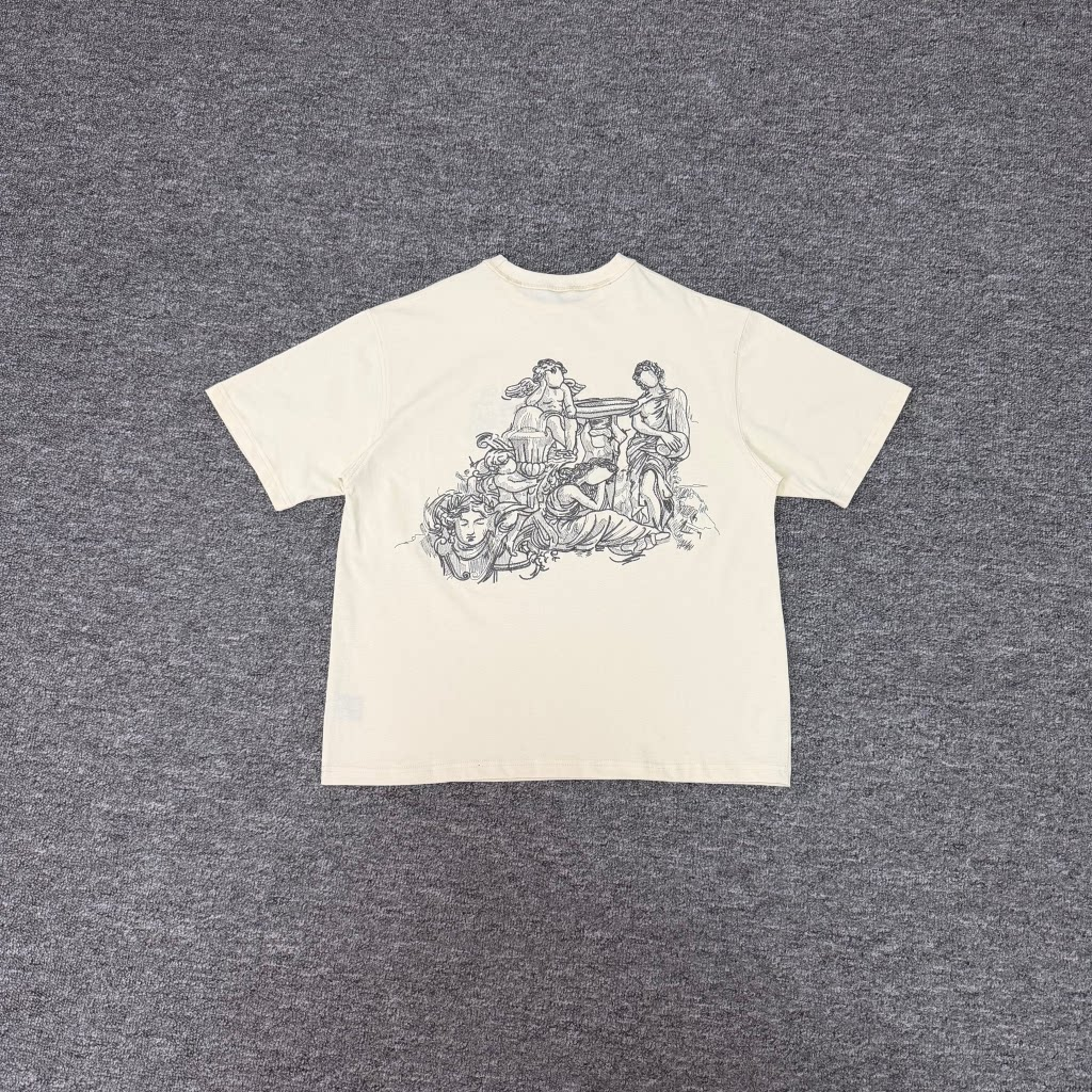 Derschutze Cream Vintage Faded Angel‑S Graphic Boxy Short‑Sleeve Tee