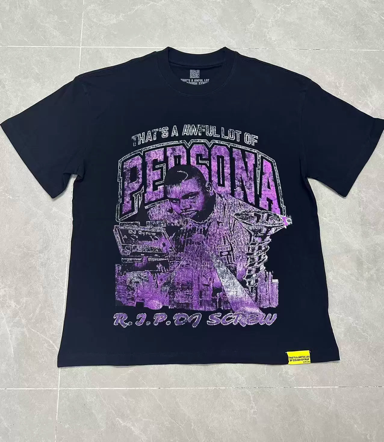 That’s A Awful Lot Of Cough Syrup Persona R.I.P DJ Screw Vintage Purple Oversized Black Tee