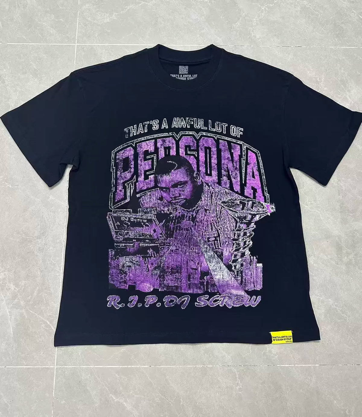 That’s A Awful Lot Of Cough Syrup Persona R.I.P DJ Screw Vintage Purple Oversized Black Tee