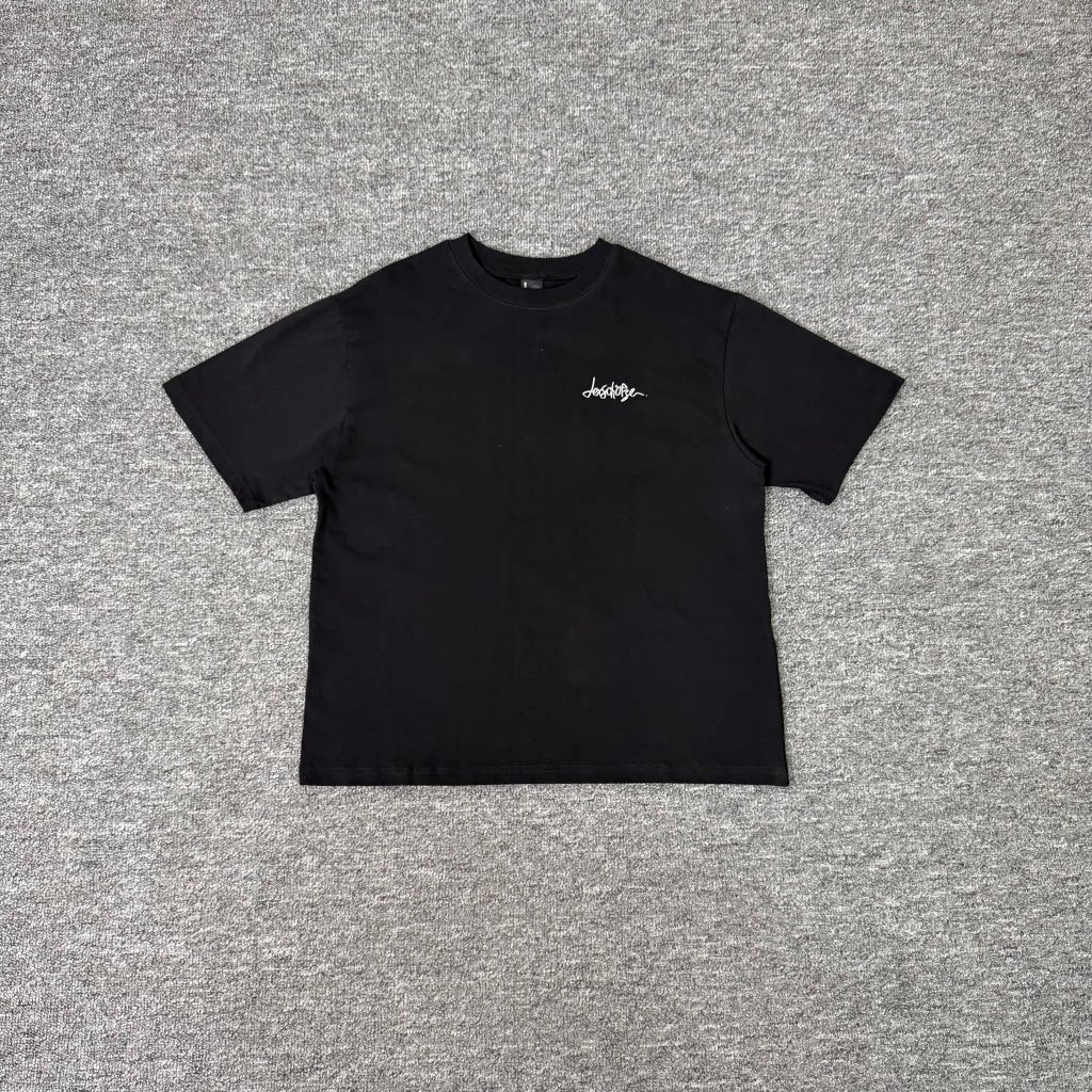 Derschutze Black Minimal Script Signature Chest‑Print Boxy Short‑Sleeve Tee
