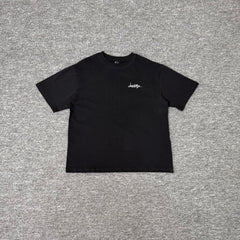 Derschutze Black Minimal Script Signature Chest‑Print Boxy Short‑Sleeve Tee