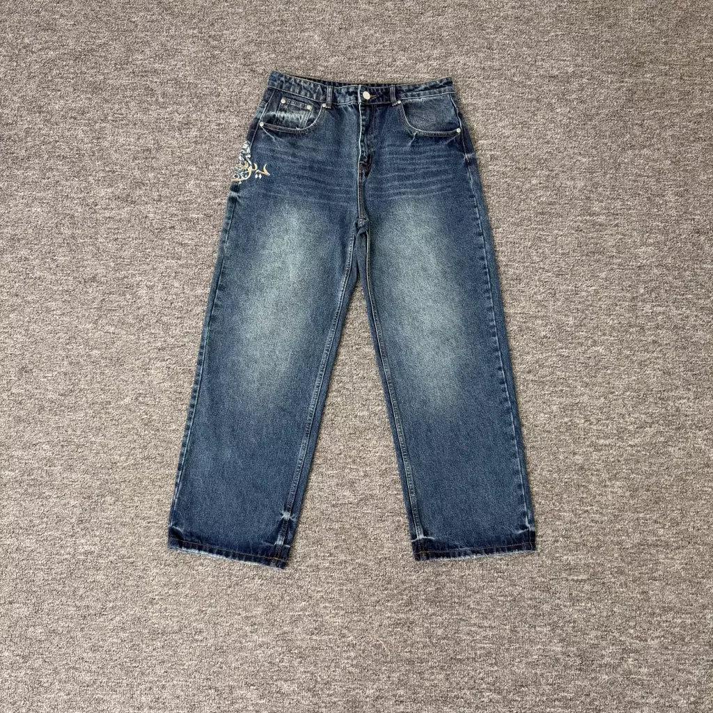 Derschutze retro street embroidered jeans