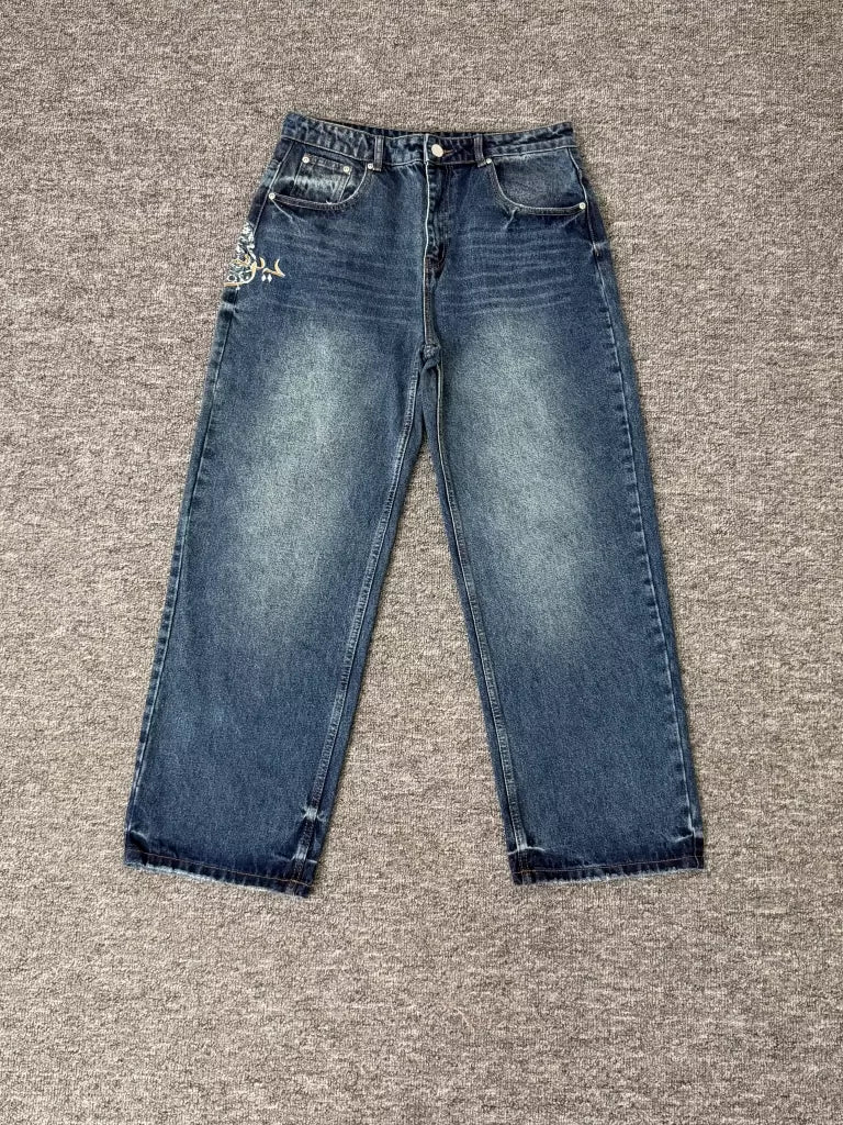 Derschutze retro street embroidered jeans