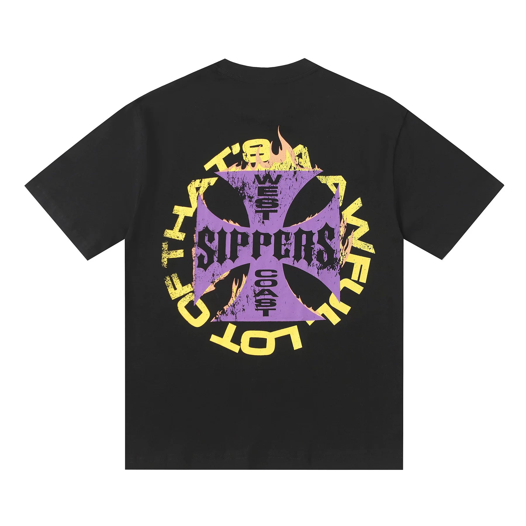 THATS A AWFUL LOT OF COUPH SYRUP Purple Motorcycle Flame Oversized Black Tee