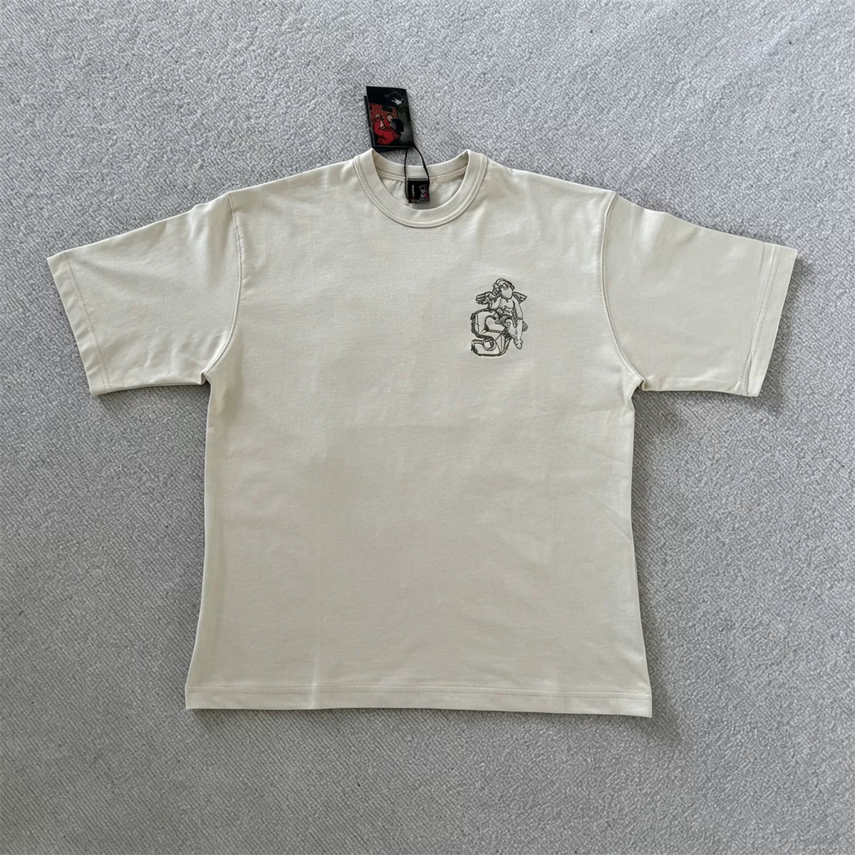 Derschutze Beige Renaissance Sculpture Back‑Print Graphic Tee