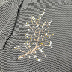 Derschutze Dark‑Grey Ribbed Knit Sweater With Large Back White‑Blossom‑Branch Graphic