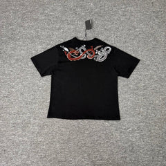 Derschutze Black Dual Dragon Back‑Embroidered Graphic Tee