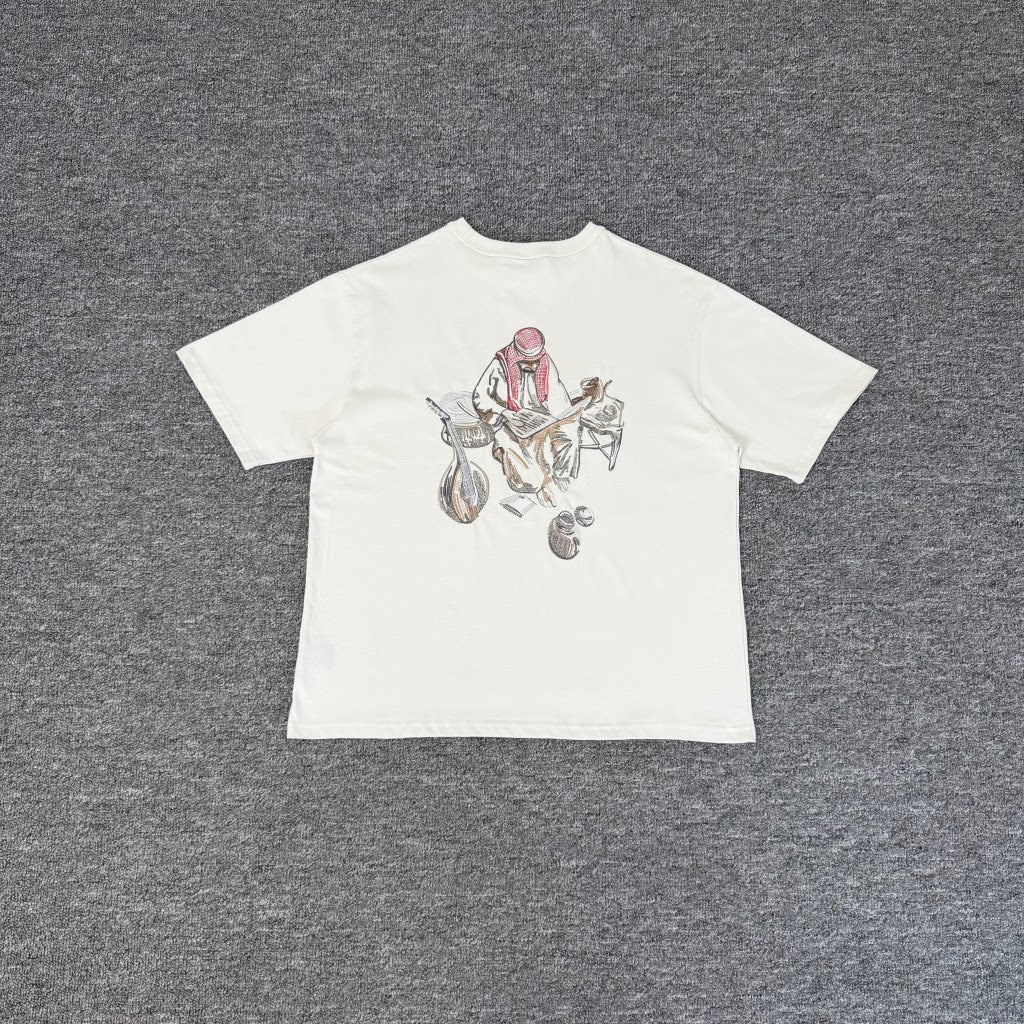 Derschutze Cream Middle Eastern Scholar Musician Back‑Print Graphic Tee