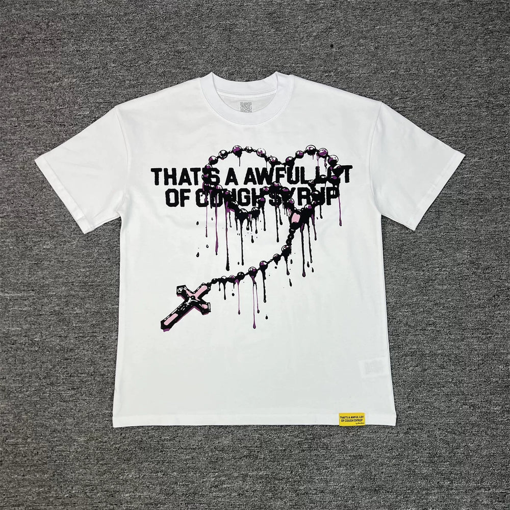 THAT'S A AWFUL LOT OF COUPH SYRUP Vintage Washed Rosary Cross Drip Graphic T-Shirt