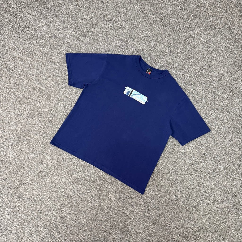 Derschutze Blue Tape‑Style Chest Graphic Boxy Short‑Sleeve Tee