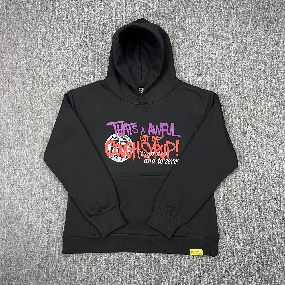 THAT'S A AWFUL LOT OF COUPH SYRUP Black Graffiti Punk Print Streetwear Hoodie