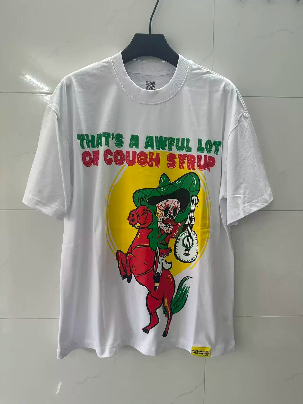 That’s A Awful Lot Of Cough Syrup Sugar Skull Horse Guitar Graphic Oversized White Tee