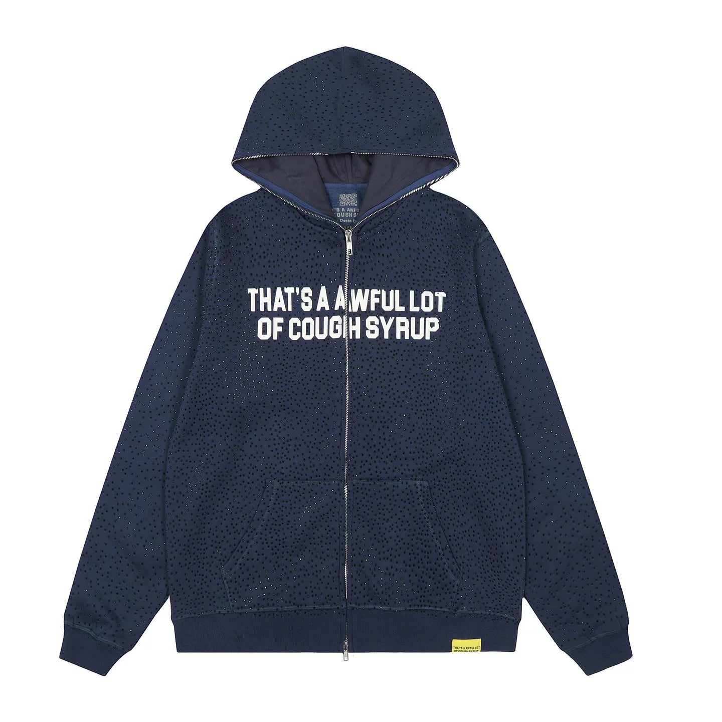 That’s A Awful Lot Of Cough Syrup Rhinestone Zip‑Up Navy Hoodie