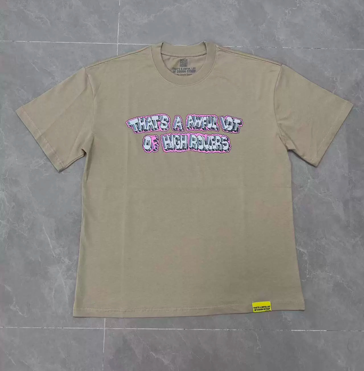 That’s A Awful Lot Of High Rollers Graffiti Text Oversized Khaki Tee