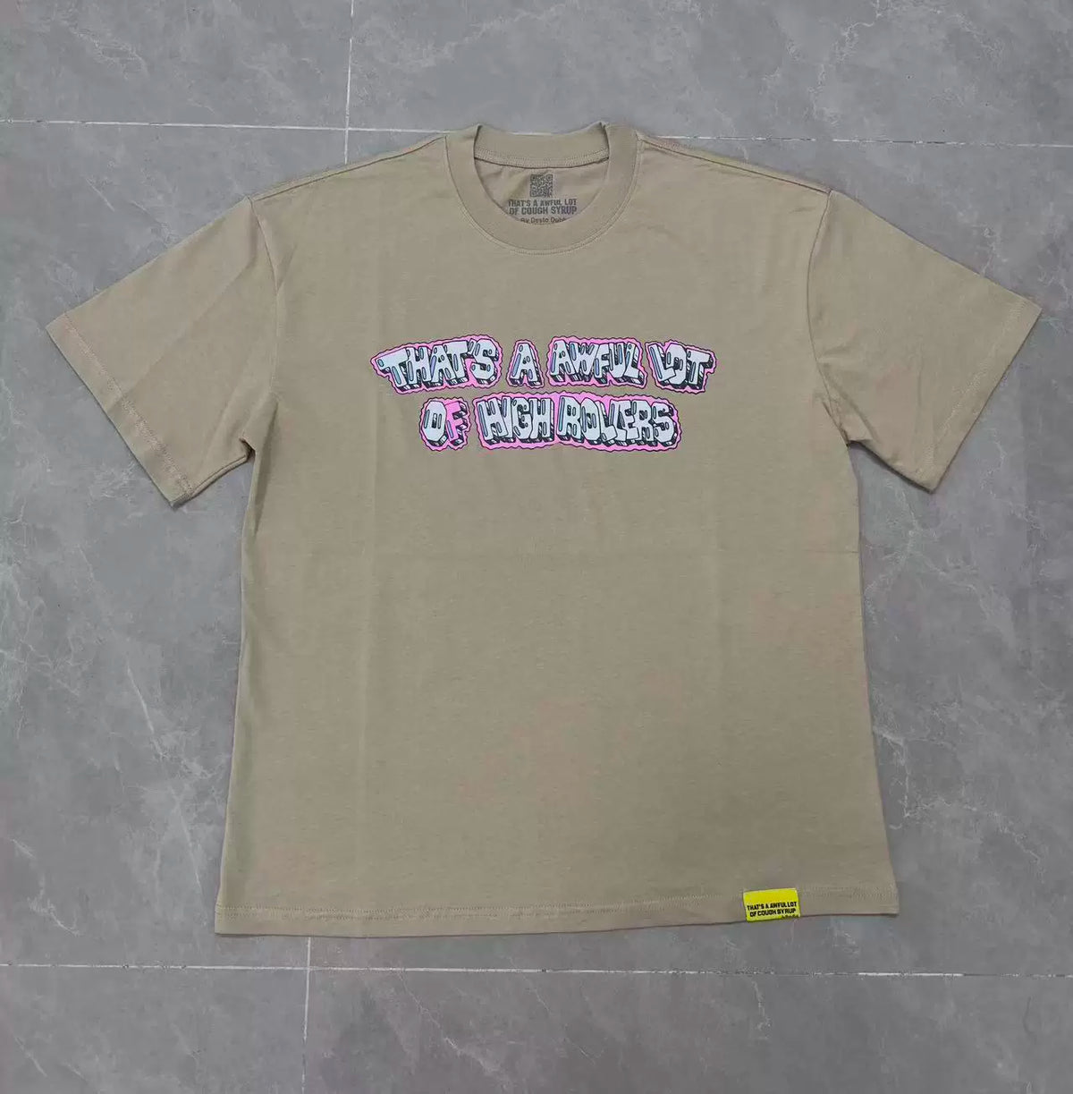 That’s A Awful Lot Of High Rollers Graffiti Text Oversized Khaki Tee