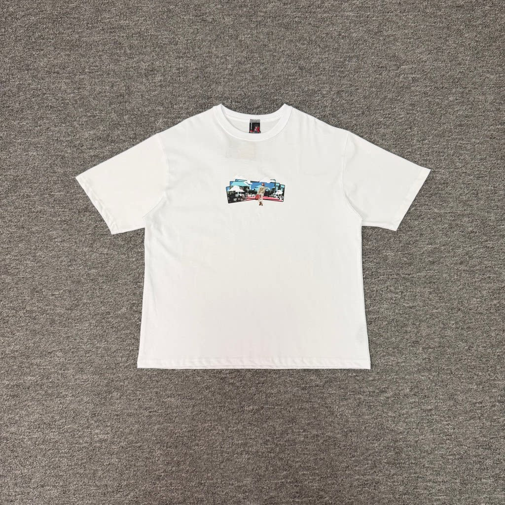 Derschutze White Street‑Scene Collage Chest‑Print Boxy Short‑Sleeve Tee
