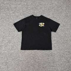 Derschutze Black Oriental Jade‑Ornament Cloud Chest‑Embroidered Boxy Tee