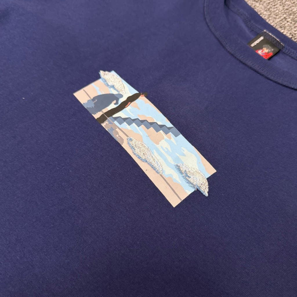 Derschutze Blue Tape‑Style Chest Graphic Boxy Short‑Sleeve Tee