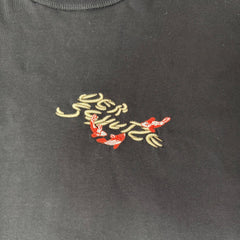 Derschutze Black Cartoon Koi‑Fish Character Back‑Embroidered Tee