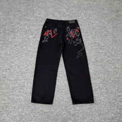Derschutze Abstract Graphic Embroidered Black Jeans