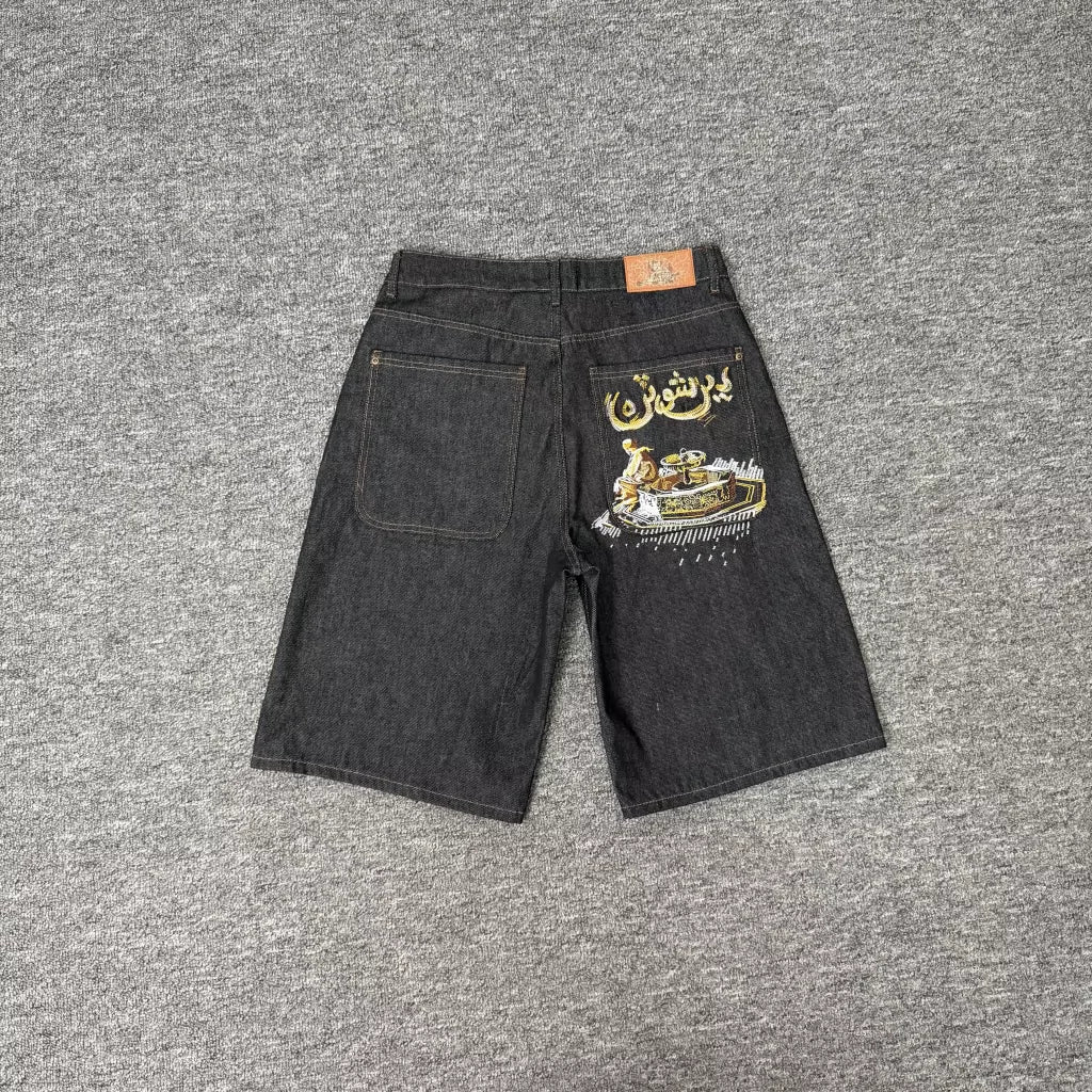 Derschutze Vintage Embroidered Denim Shorts