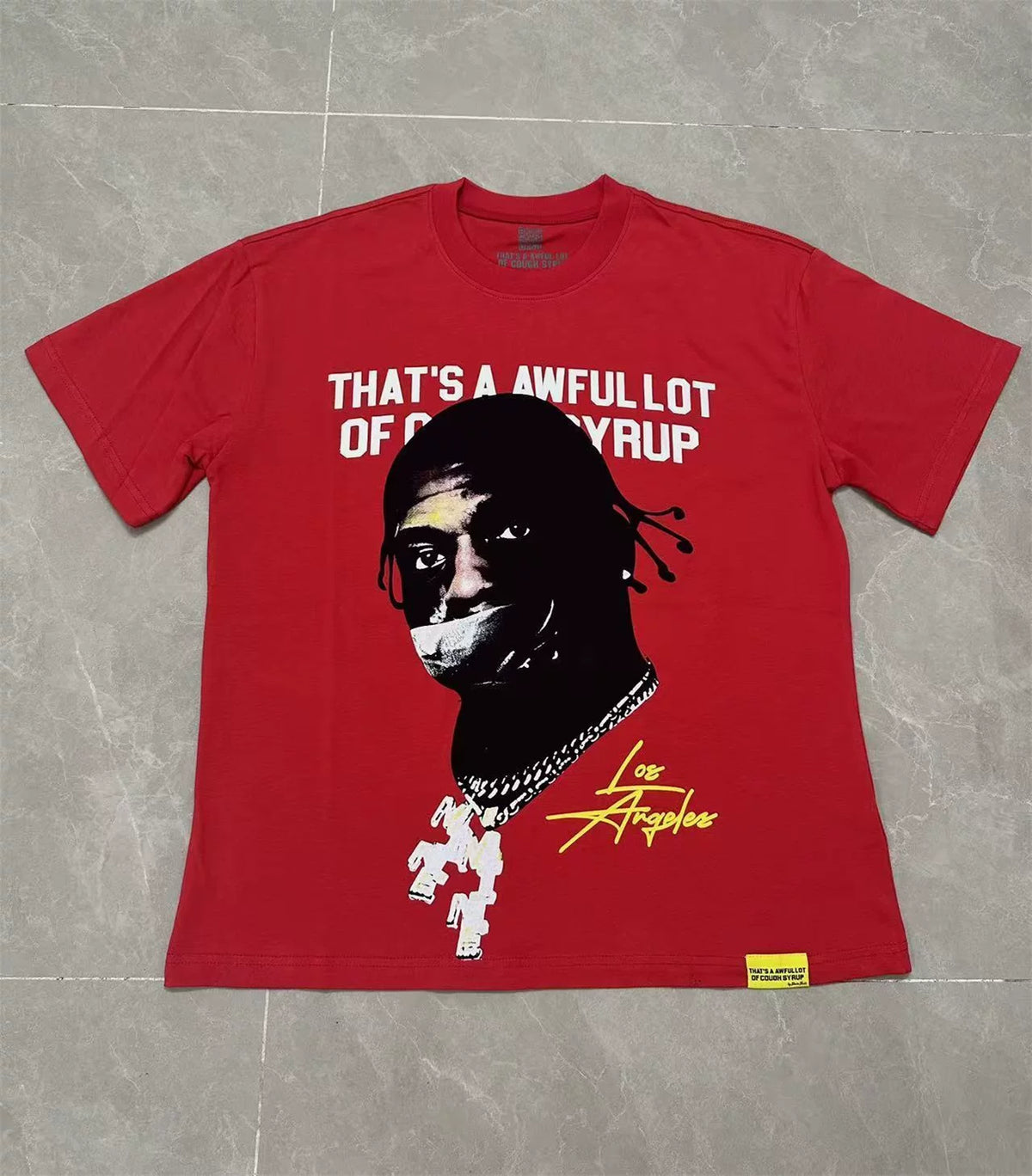That’s A Awful Lot Of Cough Syrup Red Los Angeles Portrait Graphic Tee