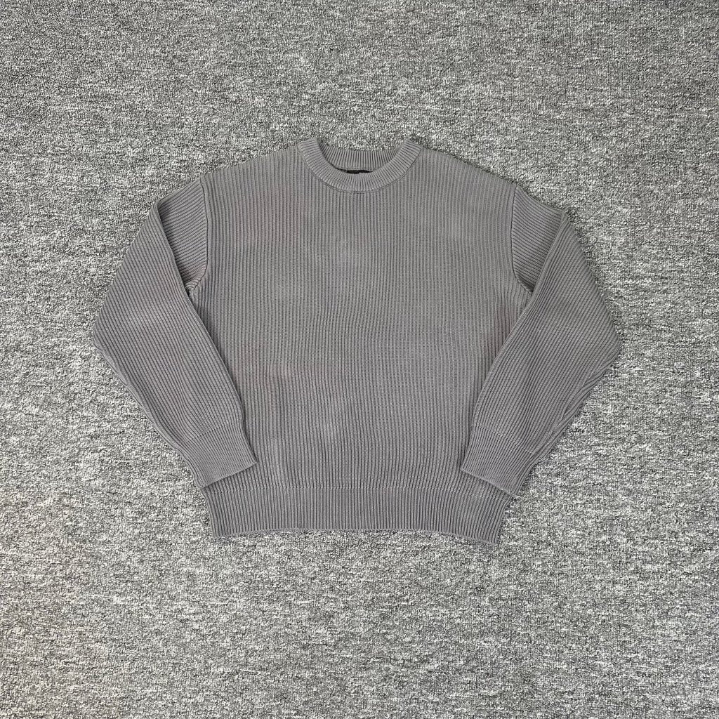 Derschutze Dark‑Grey Ribbed Knit Sweater With Large Back White‑Blossom‑Branch Graphic