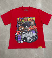 That’s A Awful Lot Of Chiefin Heavily Cartoon Car Scene Oversized Red Tee