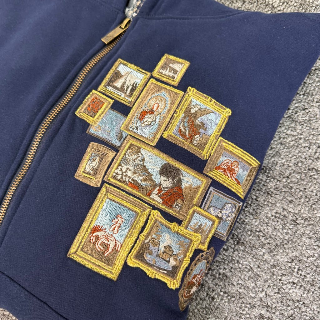 Derschutze Blue Cropped Full‑Zip Hoodie Vintage Art‑Frame Gallery Print